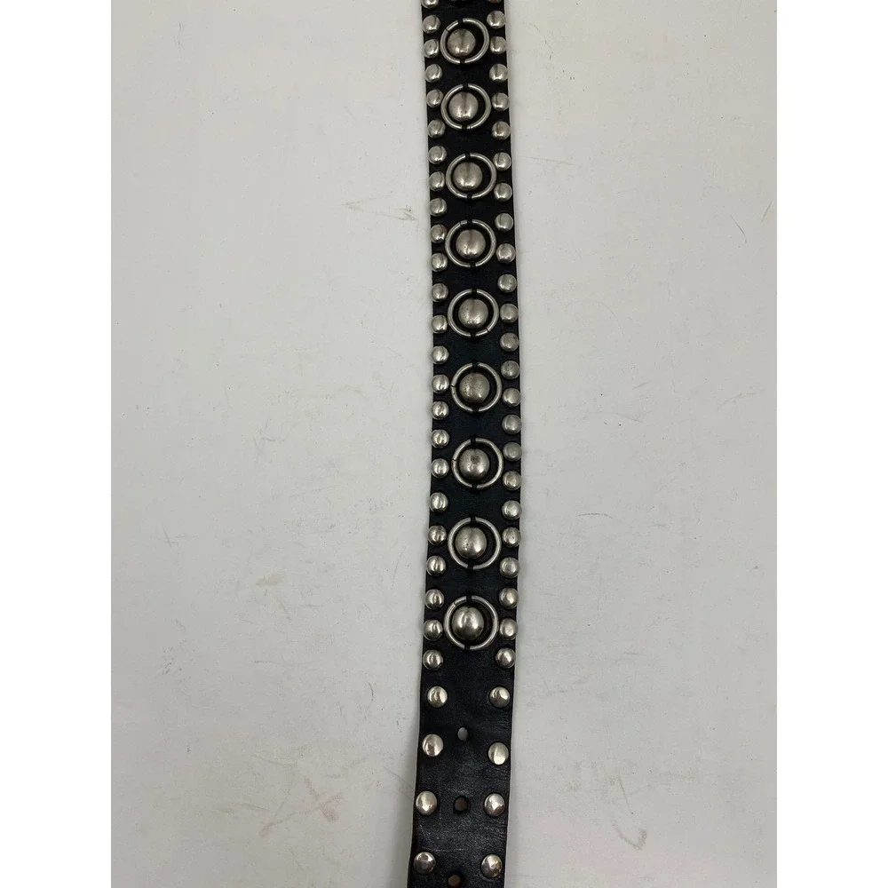 Studded Ring Heavy Black Leather Belt Mens Size 48 Silver Hardware Mexico